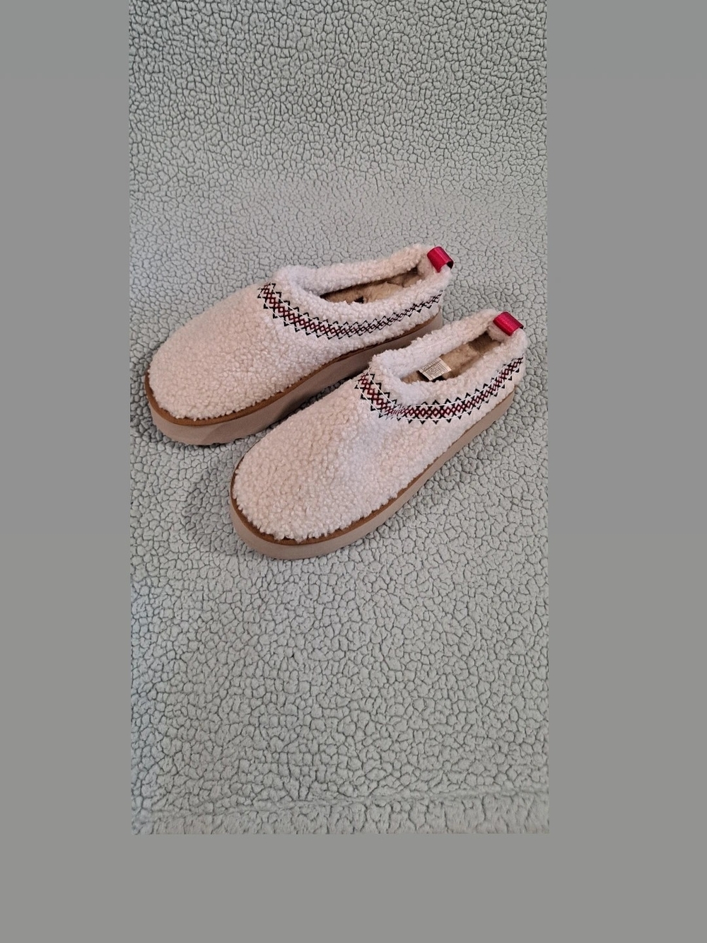 UGG Cream Sherpa Slip-On Clog with Pink Heel Tab
